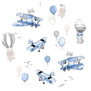 Aparatoare pentru patut, MimiNu, Din bumbac certificat Oeko Tex Standard 100, 180x30 cm, Cu panglici, Blue Plane BYN6426972025560