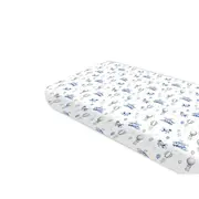 Cearceaf cu elastic, MimiNu, Pentru pat 160X80 cm, Din bumbac certificat Oeko Tex Standard 100, Blue Plane BYN6426972025638