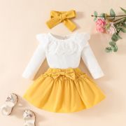 Costumas cu body alb si fustita galben mustar cshmm-338-r2