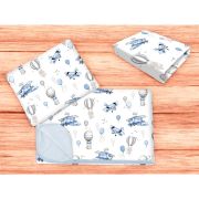 Lenjerie patut cu 3 piese, MimiNu, Cu cearceaf 120x60 cm, Din bumbac certificat Oeko Tex Standard 100, Cu paturica si pernuta, Blue Plane BYN6426972025652