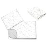Lenjerie patut cu 3 piese, MimiNu, Cu cearceaf 120x60 cm, Din bumbac certificat Oeko Tex Standard 100, Cu paturica si pernuta, Mini Gray Stars BYN6426972025836