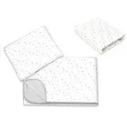 Lenjerie patut cu 3 piese, MimiNu, Cu cearceaf 120x60 cm, Din bumbac certificat Oeko Tex Standard 100, Cu paturica si pernuta, Mini Gray Stars BYN6426972025836