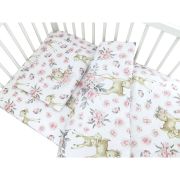 Lenjerie patut cu 3 piese, MimiNu, Cu cearceaf 120x60 cm, Pilota, Pernuta, Din bumbac certificat Oeko Tex Standard 100, Sweet Deer Pink BYN6426972026321