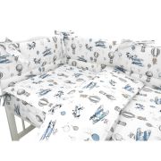 Lenjerie patut cu 3 piese, MimiNu, Pentru patut 120x60 cm, Cu protectie laterala, Din bumbac certificat Oeko Tex Standard 100, Blue Plane BYN6426972025591