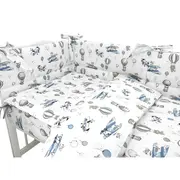 Lenjerie patut cu 3 piese, MimiNu, Pentru patut 120x60 cm, Cu protectie laterala, Din bumbac certificat Oeko Tex Standard 100, Blue Plane BYN6426972025591