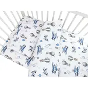 Lenjerie patut cu 5 piese, MimiNu, Cu cearceaf 120x60 cm, Pilota, Pernuta, 2 aparatori, Din bumbac certificat Oeko Tex Standard 100, Blue Plane BYN6426972026161