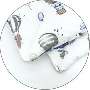 Lenjerie patut cu 5 piese, MimiNu, Cu cearceaf 120x60 cm, Pilota, Pernuta, 2 aparatori, Din bumbac certificat Oeko Tex Standard 100, Blue Plane BYN6426972026161