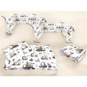 Lenjerie patut cu 5 piese, MimiNu, Cu cearceaf 120x60 cm, Pilota, Pernuta, 2 aparatori, Din bumbac certificat Oeko Tex Standard 100, Cars Grey BYN6426972026277