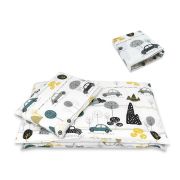 Lenjerie patut cu 5 piese, MimiNu, Cu cearceaf 120x60 cm, Pilota, Pernuta, 2 aparatori, Din bumbac certificat Oeko Tex Standard 100, Childrens Journey Grey BYN6426972026253