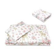 Lenjerie patut cu 5 piese, MimiNu, Cu cearceaf 120x60 cm, Pilota, Pernuta, 2 aparatori, Din bumbac certificat Oeko Tex Standard 100, Sweet Deer Pink BYN6426972026260