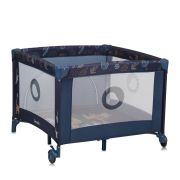 Tarc de joaca copii, Lionelo, Bonnie, Pana la 15 kg, 100 x 100 cm, Pliere compacta, Include geanta de transport, Din plasa, Cu intrare laterala cu fermoar, Cu roti, Cu salteluta din spuma, Conform cu EN12227, Albastru BYNLO-BONNIE_BLUE_NAVY