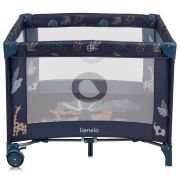 Tarc de joaca copii, Lionelo, Bonnie, Pana la 15 kg, 100 x 100 cm, Pliere compacta, Include geanta de transport, Din plasa, Cu intrare laterala cu fermoar, Cu roti, Cu salteluta din spuma, Conform cu EN12227, Albastru BYNLO-BONNIE_BLUE_NAVY