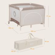 Tarc de joaca copii, Lionelo, Bonnie, Pana la 15 kg, 100 x 100 cm, Pliere compacta, Include geanta de transport, Din plasa, Cu intrare laterala cu fermoar, Cu roti, Cu salteluta din spuma, Conform cu EN12227, Bej BYNLO-BONNIE_BEIGE_SAND