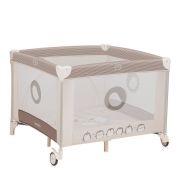 Tarc de joaca copii, Lionelo, Bonnie, Pana la 15 kg, 100 x 100 cm, Pliere compacta, Include geanta de transport, Din plasa, Cu intrare laterala cu fermoar, Cu roti, Cu salteluta din spuma, Conform cu EN12227, Bej BYNLO-BONNIE_BEIGE_SAND