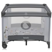 Tarc de joaca copii, Lionelo, Bonnie, Pana la 15 kg, 100 x 100 cm, Pliere compacta, Include geanta de transport, Din plasa, Cu intrare laterala cu fermoar, Cu roti, Cu salteluta din spuma, Conform cu EN12227, Gri deschis BYNLO-BONNIE_GREY_STONE
