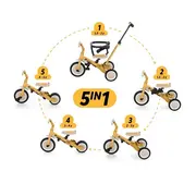 Tricicleta, Petite&Mars, Turbo, 5 in 1, Multifunctionala, Vehicul de impins, Bicicleta cu/fara pedale, Cu maner de ghidaj, Detasabil, Roti din cauciuc, Pana la 25 kg, 1.5-5 ani, Roz BYN613670