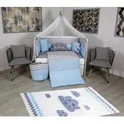 Set Lenjerie MyKids 10 piese Cloud gri-albastru fara baldachin 120x60 cm + Covoras Mykids Carpet VP08 160x100 cm 00081950