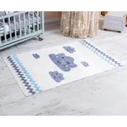 Set Lenjerie MyKids 10 piese Cloud gri-albastru fara baldachin 120x60 cm + Covoras Mykids Carpet VP08 160x100 cm 00081950
