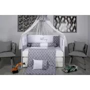 Set Lenjerie MyKids 10 piese King gri-alb cu baldachin 120x60 cm + 	Covoras Mykids Carpet VP15 160x100 cm 00081952