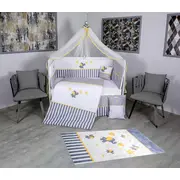 Set Lenjerie MyKids 11 piese Elephant gri-galben cu baldachin 120x60 cm + Covoras Mykids Carpet VP02 160x100 cm 00081947