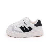 Adidasi albi cu insertii negre pentru copii - mybaby mbbm05-1-c
