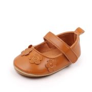 Pantofiori bebelusi maro din piele ecologica cu flori aplicate csssj3157-3-va6