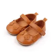 Pantofiori bebelusi maro din piele ecologica cu flori aplicate csssj3157-3-va6
