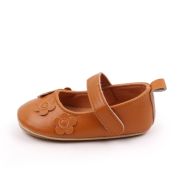 Pantofiori bebelusi maro din piele ecologica cu flori aplicate csssj3157-3-va6