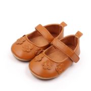 Pantofiori bebelusi maro din piele ecologica cu flori aplicate csssj3157-3-va6