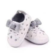 Pantofiori sport bebelusi albi cu imprimeu gri si fundita csbh2322-2-va7