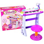 INSTRUMENT MUZICAL PIANINA ELECTRONICA MALPLAY CU SCAUN SI MICROFON 45 CM INALTIME ROZ VIVBB335D