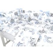 Lenjerie patut 3 piese, Qmini, Pentru patut 120x60 cm, Cu protectie laterala, Din bumbac certificat Oeko Tex Standard 100, Elephants on Rainbow Blue BYN6426972026352