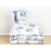 Lenjerie patut 3 piese, Qmini, Pentru patut 120x60 cm, Cu protectie laterala, Din bumbac certificat Oeko Tex Standard 100, Elephants on Rainbow Blue BYN6426972026352