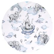 Lenjerie patut 3 piese, Qmini, Pentru patut 120x60 cm, Cu protectie laterala, Din bumbac certificat Oeko Tex Standard 100, Elephants on Rainbow Blue BYN6426972026352