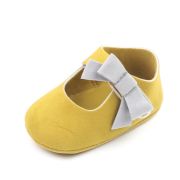 Pantofi pentru bebelusi, galben mustar cu fundita gri chd2749-1-va10