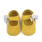 Pantofi pentru bebelusi, galben mustar cu fundita gri chd2749-1-va10