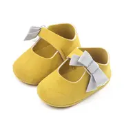 Pantofi pentru bebelusi, galben mustar cu fundita gri chd2749-1-va10