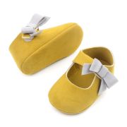 Pantofi pentru bebelusi, galben mustar cu fundita gri chd2749-1-va10