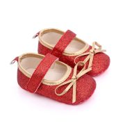 Pantofiori bebelusi rosii cu sclipici si fundita aurie chd2569-2-va6