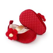 Pantofiori rosii din catifea cu floricica aplicata ch2226-1-va10
