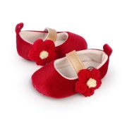 Pantofiori rosii din catifea cu floricica aplicata ch2226-1-va10