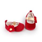 Pantofiori rosii din catifea cu floricica aplicata ch2226-1-va10