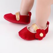 Pantofiori rosii din catifea cu floricica aplicata ch2226-1-va10