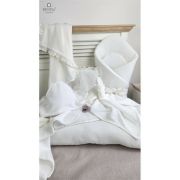 Set paturica si perna, MimiNu, Cu fata de perna inclusa Din muselina bumbac certificat Oeko Tex Standard 100, Perna 30x35cm, Paturica 60x70cm, Cu volane, Cream BYN6426972026505