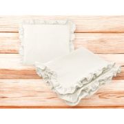 Set paturica si perna, MimiNu, Cu fata de perna inclusa Din muselina bumbac certificat Oeko Tex Standard 100, Perna 30x35cm, Paturica 60x70cm, Cu volane, Cream BYN6426972026505