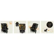 Scaun auto, Lionelo, i-Size Navy, 0-36 Kg, 40-150 cm, Cu isofix si picior de fixare, Protectie laterala, Rotire 360 grade, Ajustare spatar in 4 pozitii, Tetiera reglabila in 11 trepte, Conform cu R129, Negru BYNLO-NAVY_I-SIZE_BLACK_ONYX