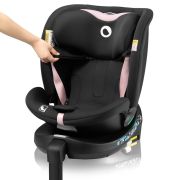 Scaun auto, Lionelo, i-Size Navy, 0-36 Kg, 40-150 cm, Cu isofix si picior de fixare, Protectie laterala, Rotire 360 grade, Ajustare spatar in 4 pozitii, Tetiera reglabila in 11 trepte, Conform cu R129, Negru/Roz BYNLO-NAVY_I-SIZE_BLACK_PINK