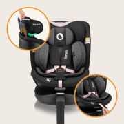 Scaun auto, Lionelo, i-Size Navy, 0-36 Kg, 40-150 cm, Cu isofix si picior de fixare, Protectie laterala, Rotire 360 grade, Ajustare spatar in 4 pozitii, Tetiera reglabila in 11 trepte, Conform cu R129, Negru/Roz BYNLO-NAVY_I-SIZE_BLACK_PINK