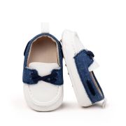 Pantofiori tip mocasini, albi cu insertii albastre chbbw3230-2-va11