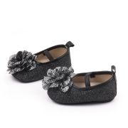Pantofiori eleganti negri cu sclipici si floare argintie csbhx3104-1-va17